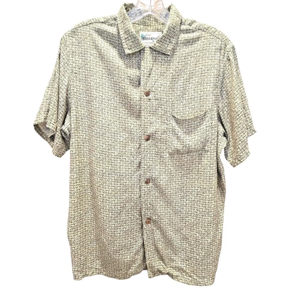 VTG‎ Banana Republic Aloha Hawaiian Shirt S Rayon Coconut Button 90s Crosshatch